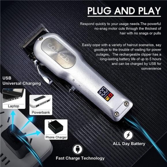 Hair Clippers for Men, Cordless Barber Clippers Professional Hair Cutting Kit - Picture 6 of 6